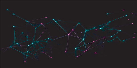 Neon Polygon Mesh with Blue and Pink Connected Lines on Dark Futuristic Background © TANZUM AKTER