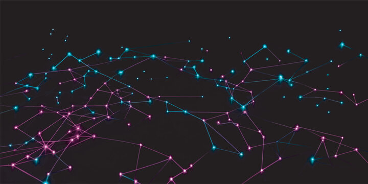 Abstract Low Poly Data Network with Glowing Cyan Connection Points on Dark Technology Background