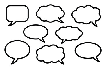 Fototapeta premium A collection of various blank speech bubbles and thought clouds with black outlines isolated on a white background