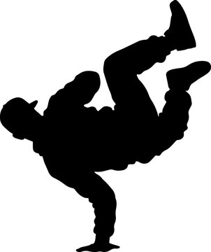 Vector Silhouette of Breakdancer Performing Dynamic Acrobatic Move