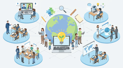 Naklejka premium Online and blended learning globally with technology and collaboration