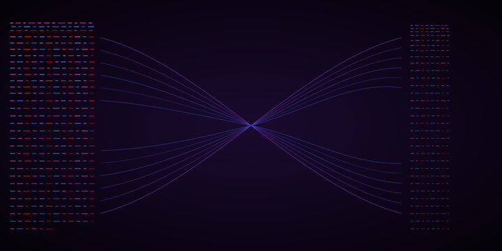 Abstract network data flow graphic with converging lines and code bars, abstract