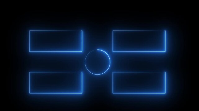 Glowing neon blue color square rectangle picture frame with circle frame icon animation display neon box footage shape round seamless border retro movement eclipse on black background
