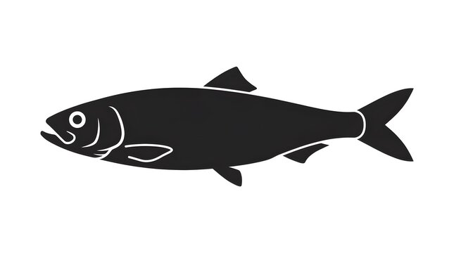 Black Herring Fish Silhouette Icon Isolated on White Background