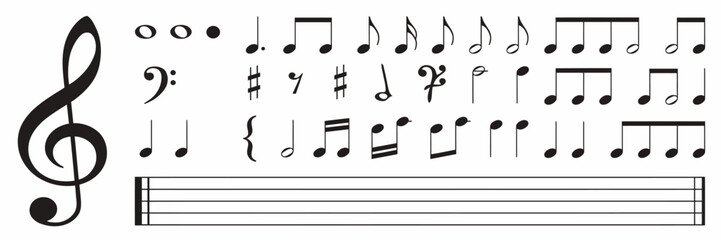 Fototapeta premium Music Notes Elements Set Treble Clef Staff Vector Notation Sheet