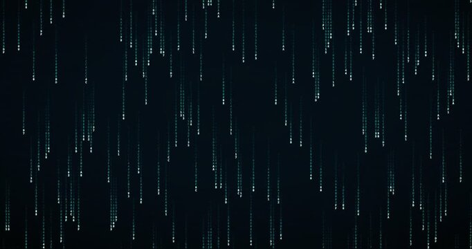 Hexadecimal code symbols fall slowly in a dense teal circuit animation, creating a deep mainframe atmosphere.