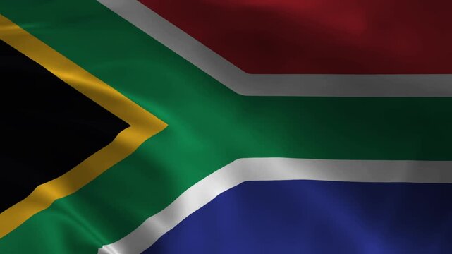 South Africa Flag Waving in Wind Seamless Loop &ndash; Full HD 1080p Realistic Cloth Animation with Multicolor Y Shape Design Motion Graphics