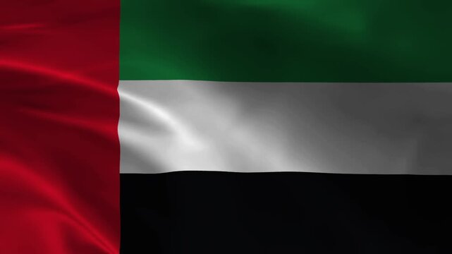 United Arab Emirates Flag Waving in Wind Seamless Loop &ndash; Full HD 1080p Realistic Cloth Animation with Red Green White Black UAE National Flag Motion Graphics