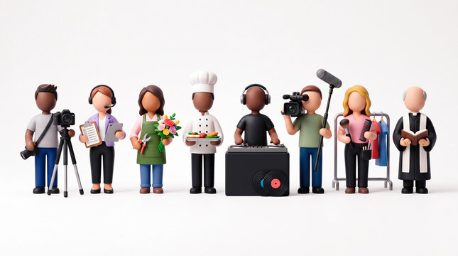 Verschiedener Dienstleister wie Fotograf, Floristin und Koch symbolisieren die professionelle Organisation eines Events