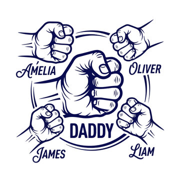 Father Day Family Fist Bump Illustration with Names Amelia Oliver James Liam