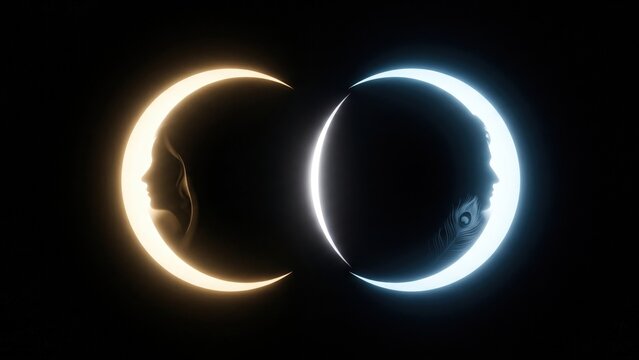 Radha Krishna Eclipse Light - Divine Spiritual Wallpaper 4K HD | Hindu God Celestial Background | Minimal Sacred Geometry Art
