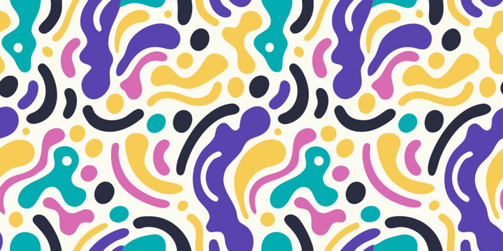 Abstract organic shapes pattern vibrant memphis style vector illustration