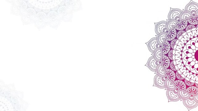 Beautiful colorful mandala pattern spinning on a clean white background with copy space