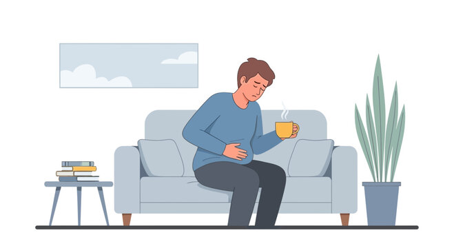 Unwell Individual Comforting Discomfort: A Conceptual Depiction Of Stomachache And Beverages