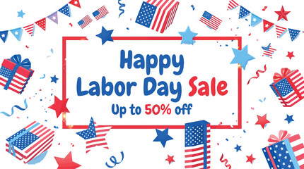Fototapeta premium Labor day emblem with american and canadian flags tools and gear symbolism