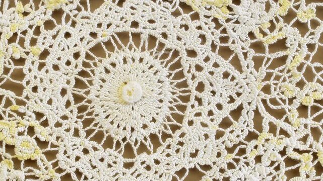Slightly Yellowed Aged Antique White Lace Doily for Vintage And Romantic Decor Concept