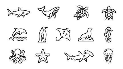 Sea creatures icons set marine animals 3. © Bambang