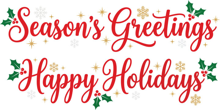 Season's Greetings and Happy Holidays Red Christmas Typography Banner