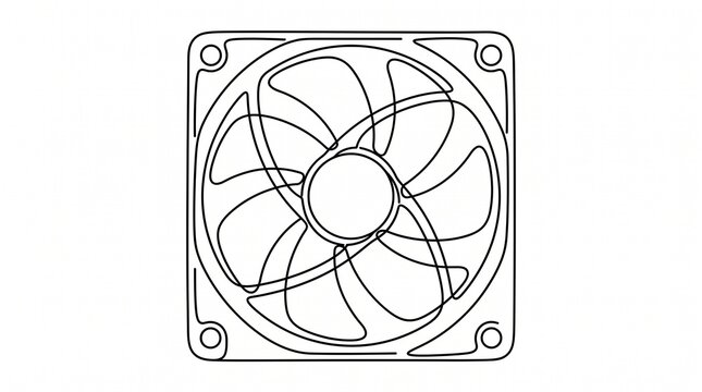 Detailed computer cooling fan with blades and mounting holes for efficient airflow management in electronics, computer hardware, and IT equipment for optimal performance and temperature control