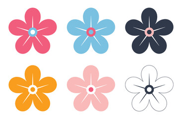 Fototapeta premium Colorful Flower Collection: A set of six vibrant, stylized flower icons in various colors and designs, perfect for adding a touch of beauty and charm to any project. floral element, decorative accent.