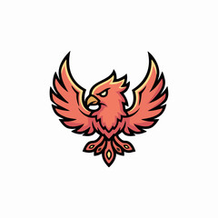 Fototapeta premium Phoenix mascot bird icon, front view for gaming team branding, stylized vector illustration, bright flat lighting on clean white background.