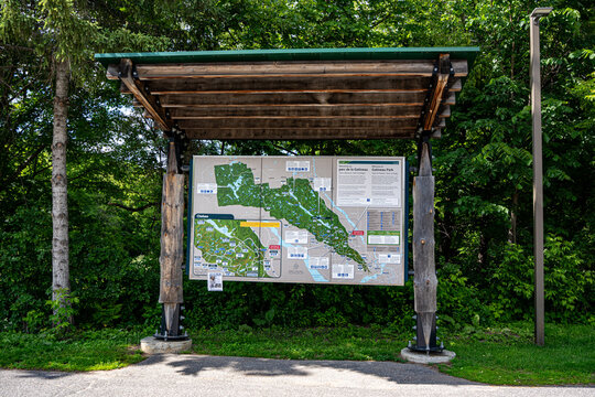 View of Gatineau Park map sign. Gatineau, Canada - June 25, 2026.