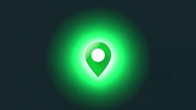 Glowing Green Digital Location Pin Icon Pulsing on Dark Background. 4K Video