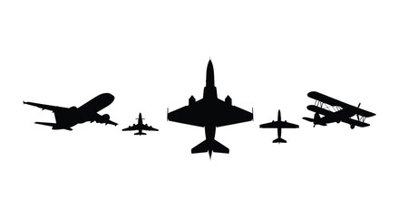 Airplane Silhouettes Black Shapes Against White Background © Sonia512