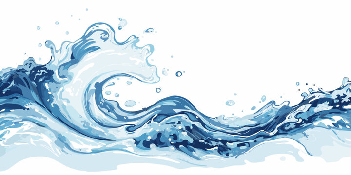 Blue water wave illustration with foam and bubbles vector graphic
