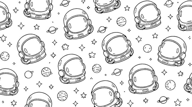 Astronaut helmets and space elements pattern design.