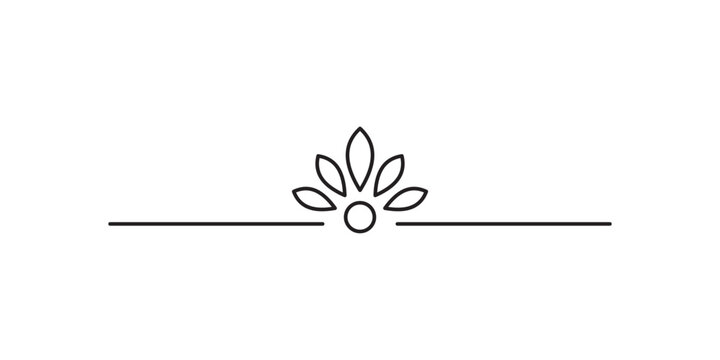 Black outline floral divider element for wedding invitation or decorative book chapter header on transparent background.