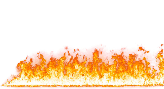 Realistic fire flames border isolated on transparent background, burning fire wall PNG overlay effect for design