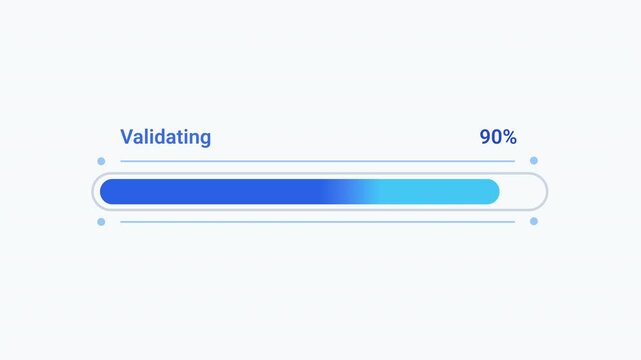 Modern flat vector animation of a rounded validating progress bar with percentage indicator and loading status. Ideal for user interface, software, web applications, dashboards, and technology project