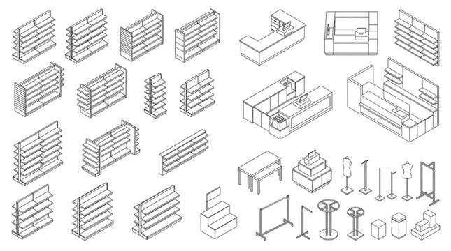 Architectural Retail Shelving CAD Block Display Counter Rack Store Fixture
