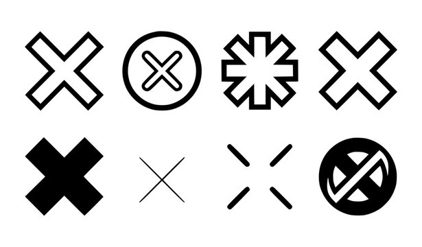 Cross Mark Close and Cancel Icon Set with Prohibited Stop Symbols and Error Delete Buttons for Website Apps Security Alerts and UI Interface Designs