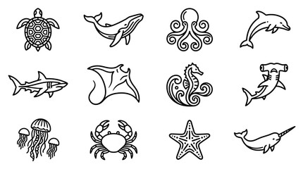 Marine animals icons and symbols. © pratama yudi