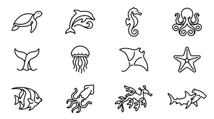 Sea creatures icons set marine animals 2. © pratama yudi