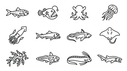 Various Types of Sea Creatures Drawings. © pratama yudi