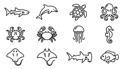 Sea creatures icons set ocean animals 3. © pratama yudi