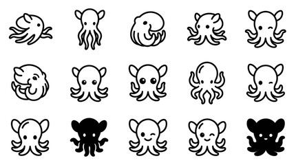 Cartoon octopus characters smiling faces. © pratama yudi