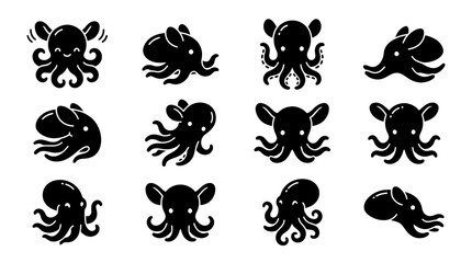 Collection of various octopus silhouettes. © pratama yudi