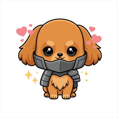 Obraz premium Cute Puppy Warrior Character Cartoon, Adorable Fantasy Dog Knight Mascot, Kawaii Puppy Hero Illustration, Cartoon Dog in Armor Design, Cute Animal Knight Character, Chibi Puppy Fantasy Mascot