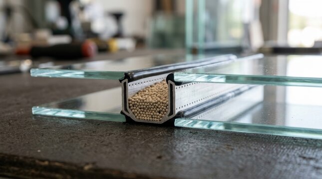 Insulated Glass Unit with Spacer Containing Desiccant Beads on a Table Featuring Igu, Construction, Window with Double Glazing and Energy Efficiency