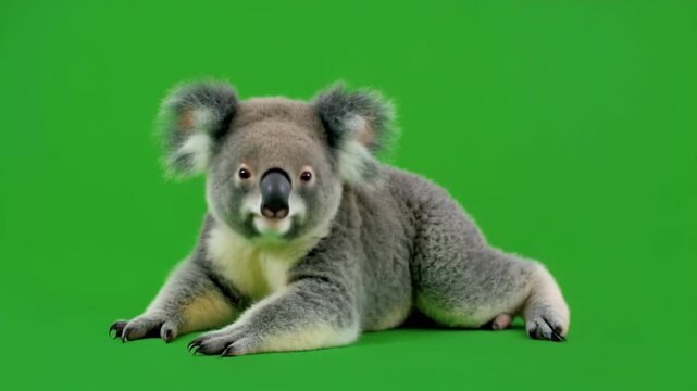 Cute Koala relaxed on green screen background with gentle head turn cinematic motion