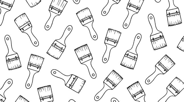 Repeating pattern of paintbrushes in black and white.