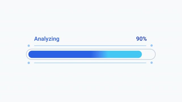Modern flat vector animation of a rounded analyzing progress bar with percentage indicator and loading status. Ideal for user interface, software, web applications, dashboards, and technology projects