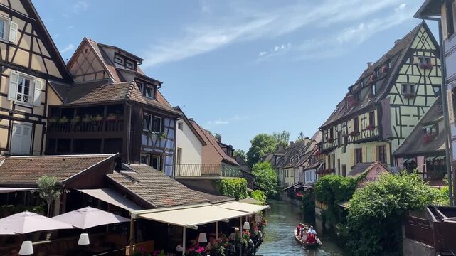 Scenic Half Timbered Houses and Canal in La Petite Venise Colmar France