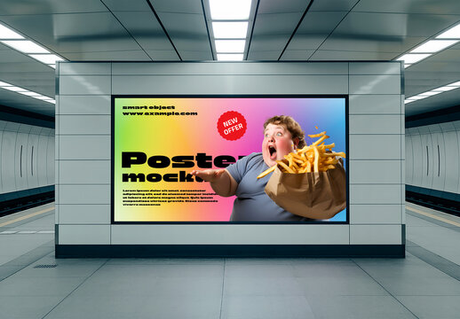 Wide Subway Lightbox Poster Mockup Template