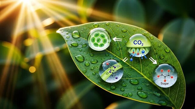 Photosynthesis, a vital biological conversion transforming radiant solar energy into chemical sugar.
