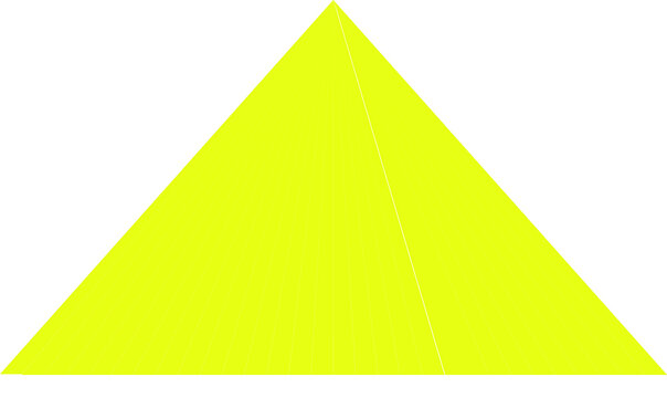 Triangle featuring a vibrant yellow hue stands against a stark white backdrop to create a clean geometric shape for diverse design projects needing bold color and sharp, precise linear composition.